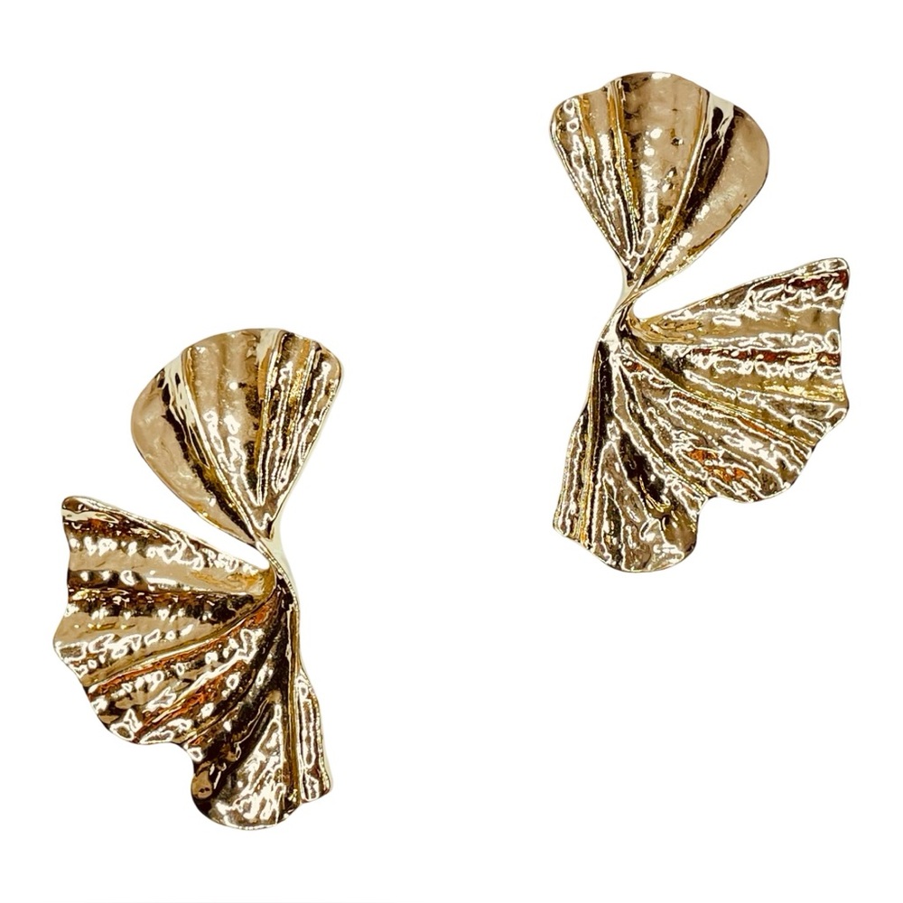House of Harlow 1960 Gold Twisted Ginkgo Leaf Statement Earrings - Picture 4 of 8